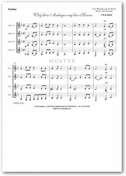 MENDELSSOHN BARTHOLDY, Felix - Wirf dein Antlitz an den Herren (Hornquartett)