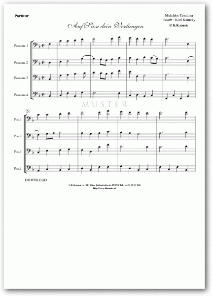 TESCHNER, Melchior - Auf Sion dein Verlangen (Posaunenquartett)