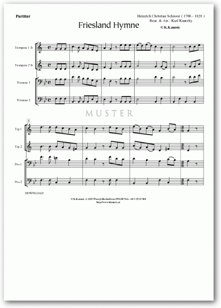 SCHNOOR, Heinrich Christian - Friesland Hymne (Blechbläserquartett)