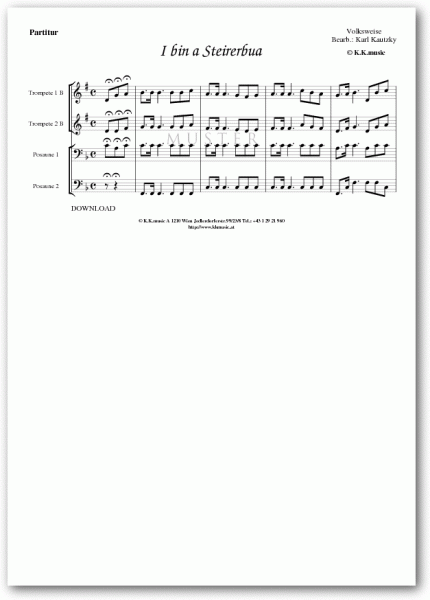 VOLKSWEISE - I bin a Stereierbua (Blechbläserquartett)