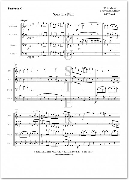 MOZART, Wolfgang Amadeus - Sonatina Nr.1 (2 Trompeten 2 Posaunen)