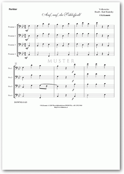 VOLKSWEISE - Auf auf du Schlofjodl - Weihnachten (Posaunenquartett)