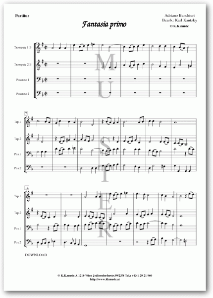 BANCHIERI, Adriano - Fantasia primo (Blechbläserquartett)