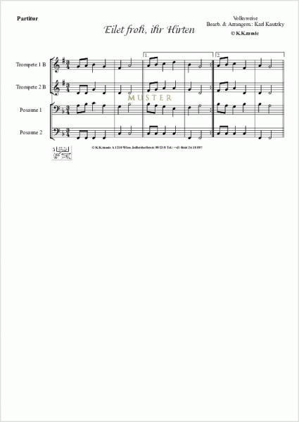 VOLKSWEISE - Eilet froh, ihr Hirten - Weihnachten (Blechbläserquartett)