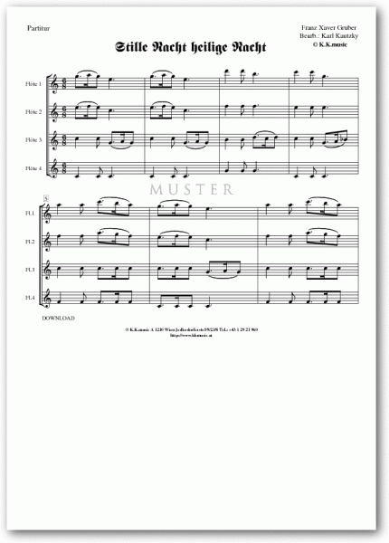 GRUBER, Franz Xaver - Stille Nacht heilige Nacht - Weihnachten (Flötenquartett)