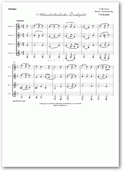 VOLKSWEISE - Altniederländisches Dankgebet (Hornquartett)