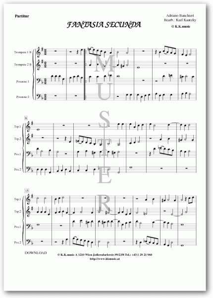 BANCHIERI, Adriano - Fantasia Secunda (Blechbläserquartett)
