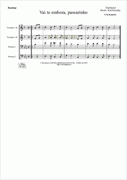 TRADITIONAL - Vai te embora, passarinho - Weihnachten (Blechbläserquartett)