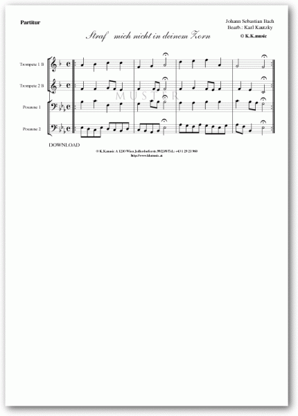 BACH, Johann Sebastian - Straf mich nicht in deinem Zorn (Blechbläserquartett)