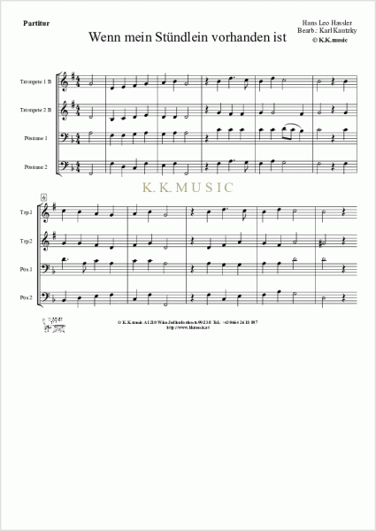 HASSLER, Hans Leo - Wenn mein Stündlein vorhanden ist - Trauermusik (Blechbläserquartett)