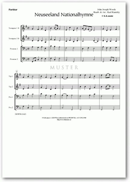 Neuseeland Nationalhymne -WOODS, John Joseph (Blechbläserquartett)