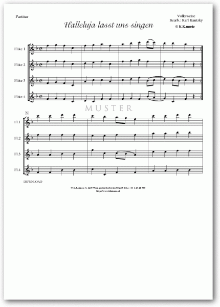 VOLKSWEISE - Halleluja lasst uns singen - Weihnachten (Flötenquartett)