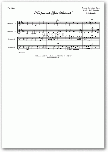 BACH, Johann Sebastian - Nun freut euch, Gottes Kinder all´ (Blechbläserquartett)