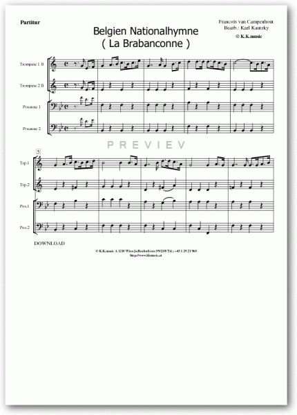 CAMPENHOUT, Francois van - Belgien Nationalhymne (La Brabanconne) - Hymne (Blechbläserquartett)