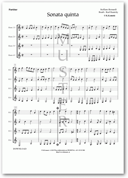 BERNARDI, Steffano - Sonata quinta (Hornquartett)