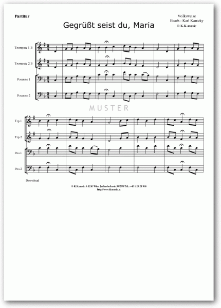 VOLKSWEISE - Gegrüßt seist du, Maria - Weihnachten (Blechbläserquartett)