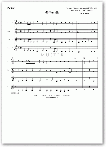 GASTOLDI, Giovanni Giacomo - Villanella (Hornquartett)