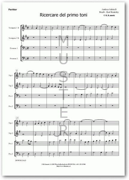 GABRIELI, Andrea - Ricercar del primo toni (Blechbläserquartett)