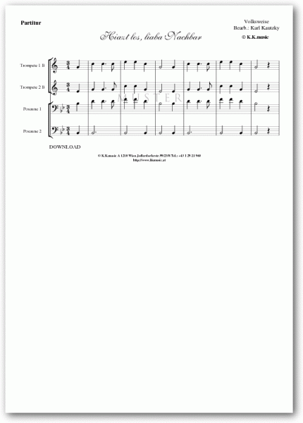 VOLKSWEISE - Hiazt los liaba Nachbar - Weihnachten (Blechbläserquartett)