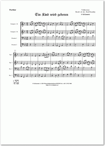 VOLKSWEISE - Ein Kind wird geboren - Weihnachten (Blechbläser Quartett)