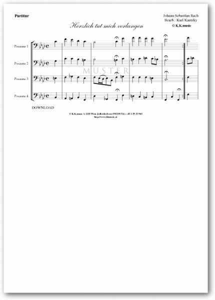 BACH, Johann Sebastian - Herzlich tut mich verlangen (Posaunenquartett)