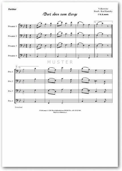VOLKSWEISE - Dort oben vom Berge - Weihnachten (Posaunenquartett)
