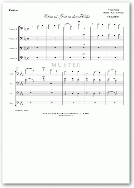 VOLKSWEISE - Ehre sei Gott in der Höhe - Weihnachten (Posaunenquartett)