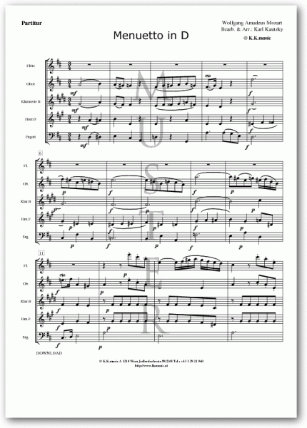 MOZART, Wolfgang Amadeus - Menuetto in D (Holzbläser Quintett)