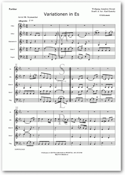 MOZART, Wolfgang Amadeus - Variationen in Es (Holzbläser Quintett)