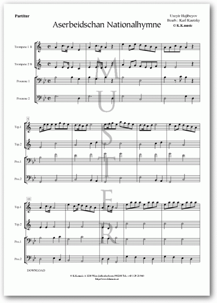 Aserbeidschan Nationalhymne - HAJIBEYOV, Uzeyir (Blechbläserquartett)