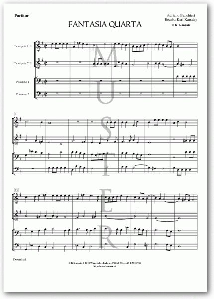BANCHIERI, Adriano - Fantasia Quarta (Blechbläserquartett)