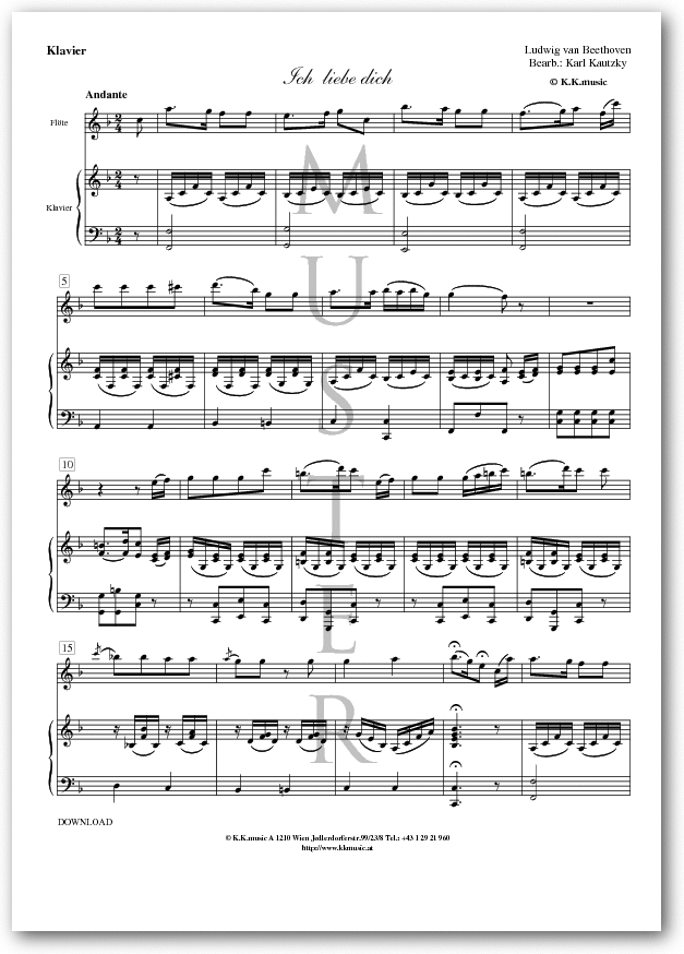 BEETHOVEN, Ludwig van - Ich liebe dich (Flöte - Klavier) | Flöte ...