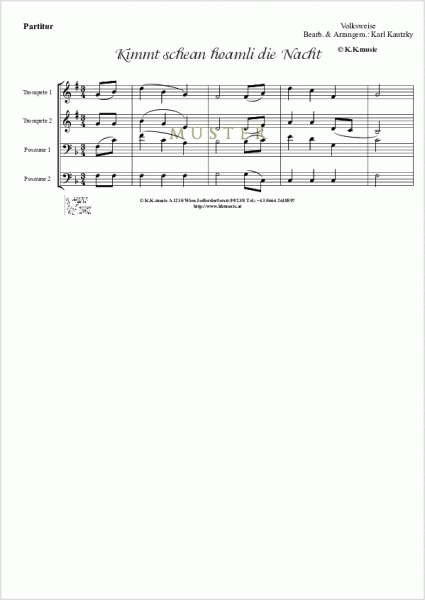 VOLKSWEISE - Kimmt schean hoamli die Nacht - Weihnachten (Blechbläser Quartett)