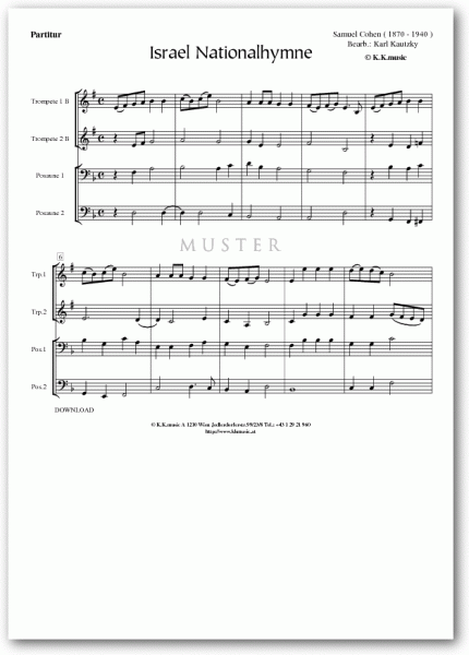 Israel Nationalhymne - COHEN, Samuel (Blechbläserquartett)