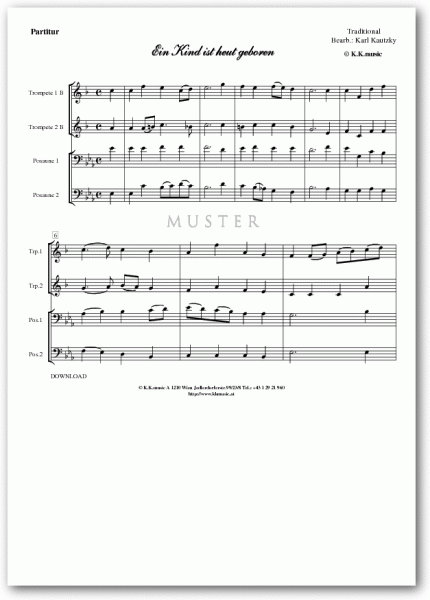 VOLKSWEISE - Ein Kind ist heut geboren - Weihnachten (Blechbläserquartett)