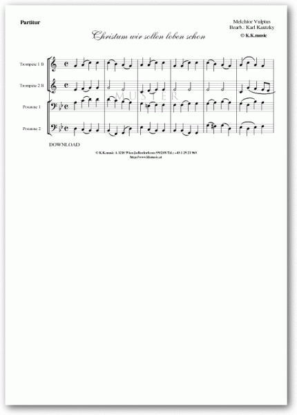 VULPIUS, Melchior - Christum wir sollen loben schon - Weihnachten (Blechbläserquartett)