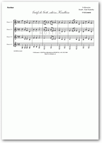 VOLKSWEISE - Grüß di Gott schöns Kindlein - Weihnachten (Hornquartett)