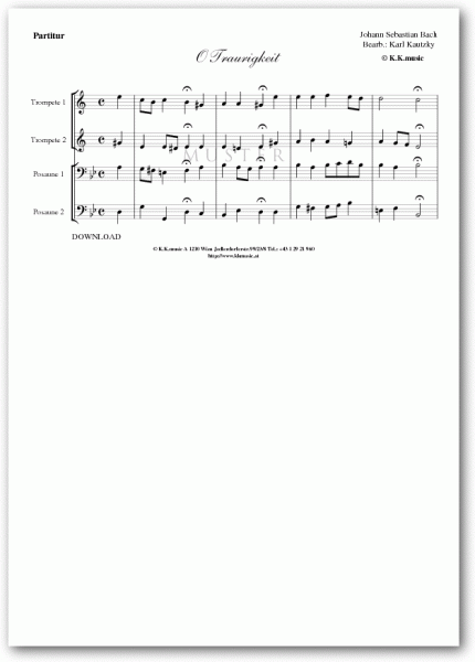 BACH, Johann Sebastian - O Traurigkeit (Blechbläserquartett)