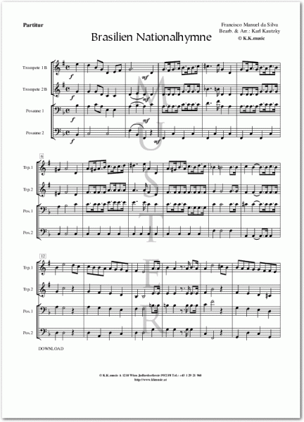 SILVA, Francisco Manuel da - Brasilien Nationalhymne (Blechbläser Quartett)