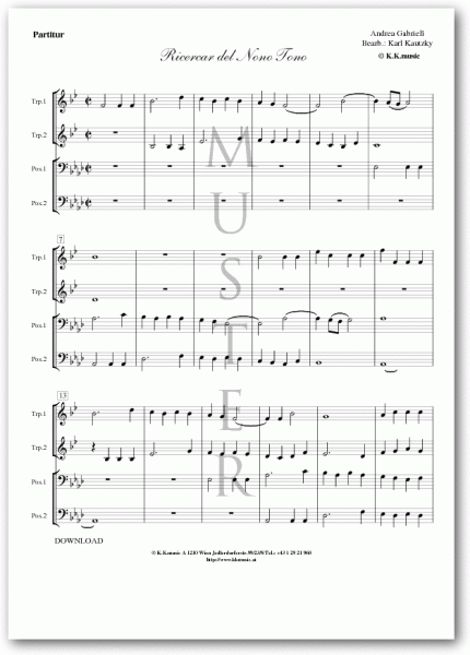 GABRIELI, Andrea - Ricercar del Nono Tono (Blechbläserquartett)