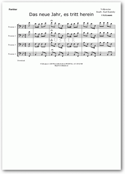 VOLKSWEISE - Das neue Jahr, es tritt herein - Weihnachten (Posaunenquartett)