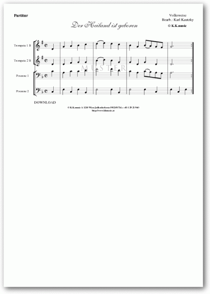 VOLKSWEISE - Der Heiland ist geboren - Weihnachten (Blechbläserquartett)
