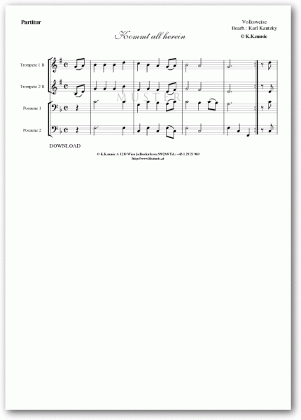 VOLKSWEISE - Kommt all herein - Weihnachten (Blechbläserquartett)