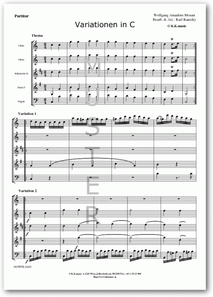 MOZART, Wolfgang Amadeus - Variationen in C (Holzbläser Quintett)