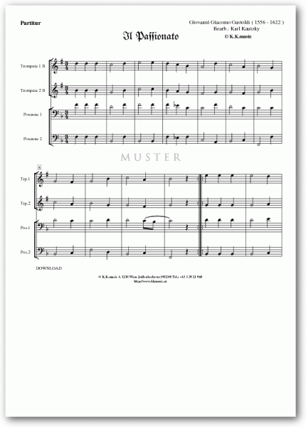 GASTOLDI, Giovanni Giacomo - Il Passionato (Blechbläserquartett)