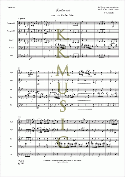 MOZART, Wolfgang Amadeus - Bildnisarie (aus: Die Zauberflöte) (Blechbläserquintett)