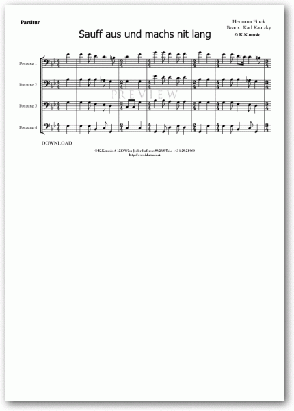 FINCK, Hermann - Sauff aus und machs nit lang (Posaunenquartett)