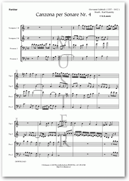 GABRIELI, Giovanni - Canzona per Sonare Nr. 4 (Blechbläserquartett)