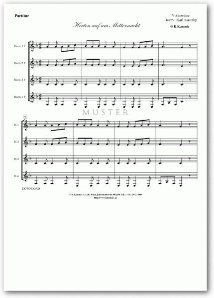 VOLKSWEISE - Hirten auf um Mitternacht - Weihnachten (Hornquartett)