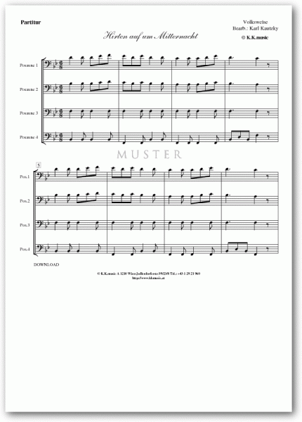 VOLKSWEISE - Hirten auf um Mitternacht - Weihnachten (Posaunenquartett)